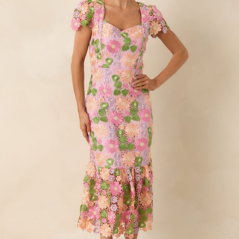 My Debut Lavender Embroidered Floral Midi Dress
