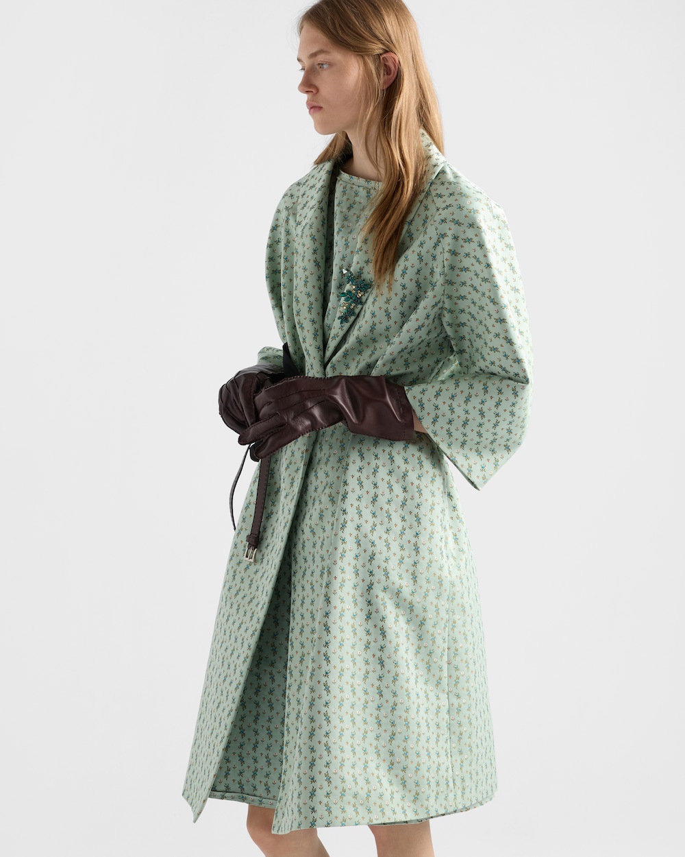 Prada Single-Breasted Floral Jacquard Duchesse Coat | Luxury Floral Designer Coat for Women - Image 2
