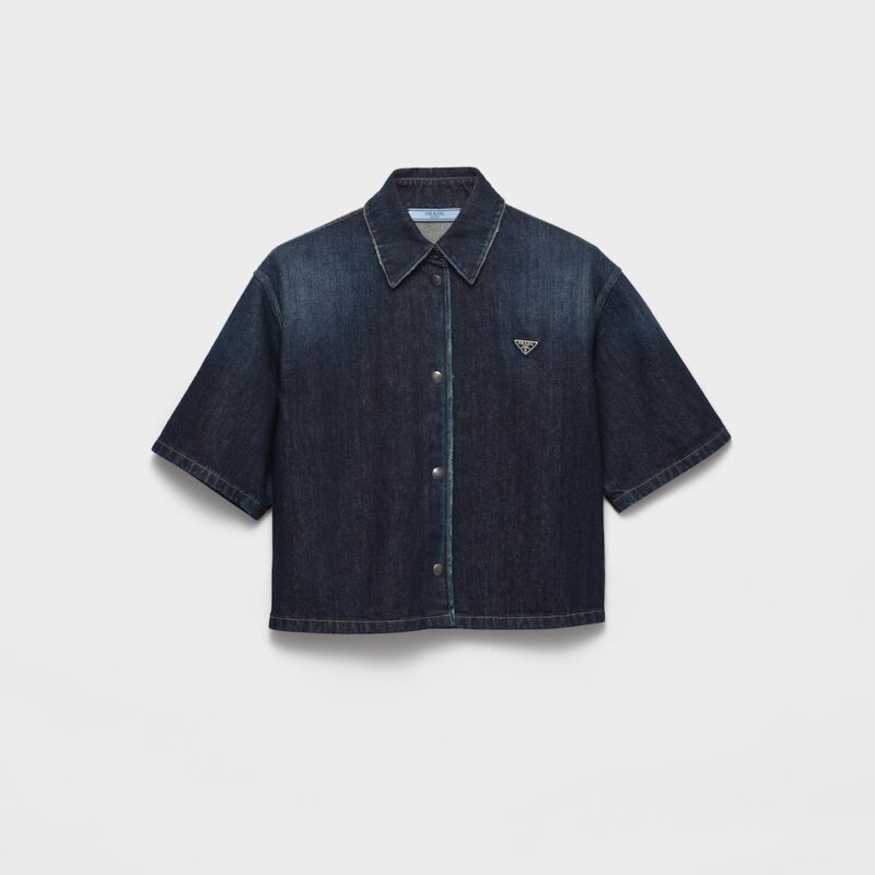 Prada Short-Sleeved Denim Shirt | Luxury Cotton Bowling Shirt for Men