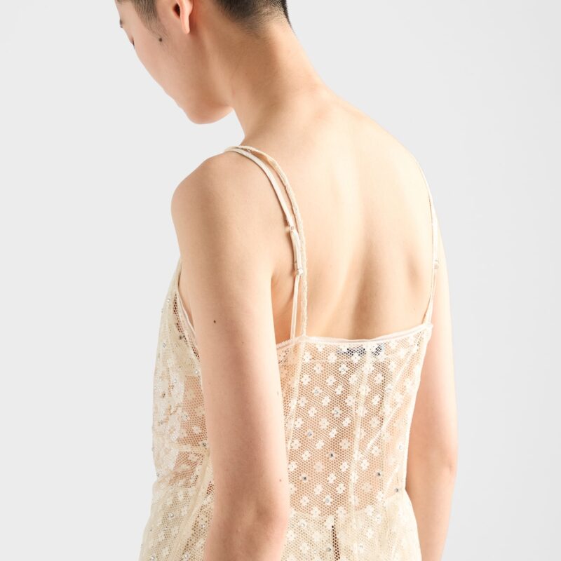 Alternative view of Prada Embroidered Lace Dress | Luxury Cotton Lace Midi Dress for Women