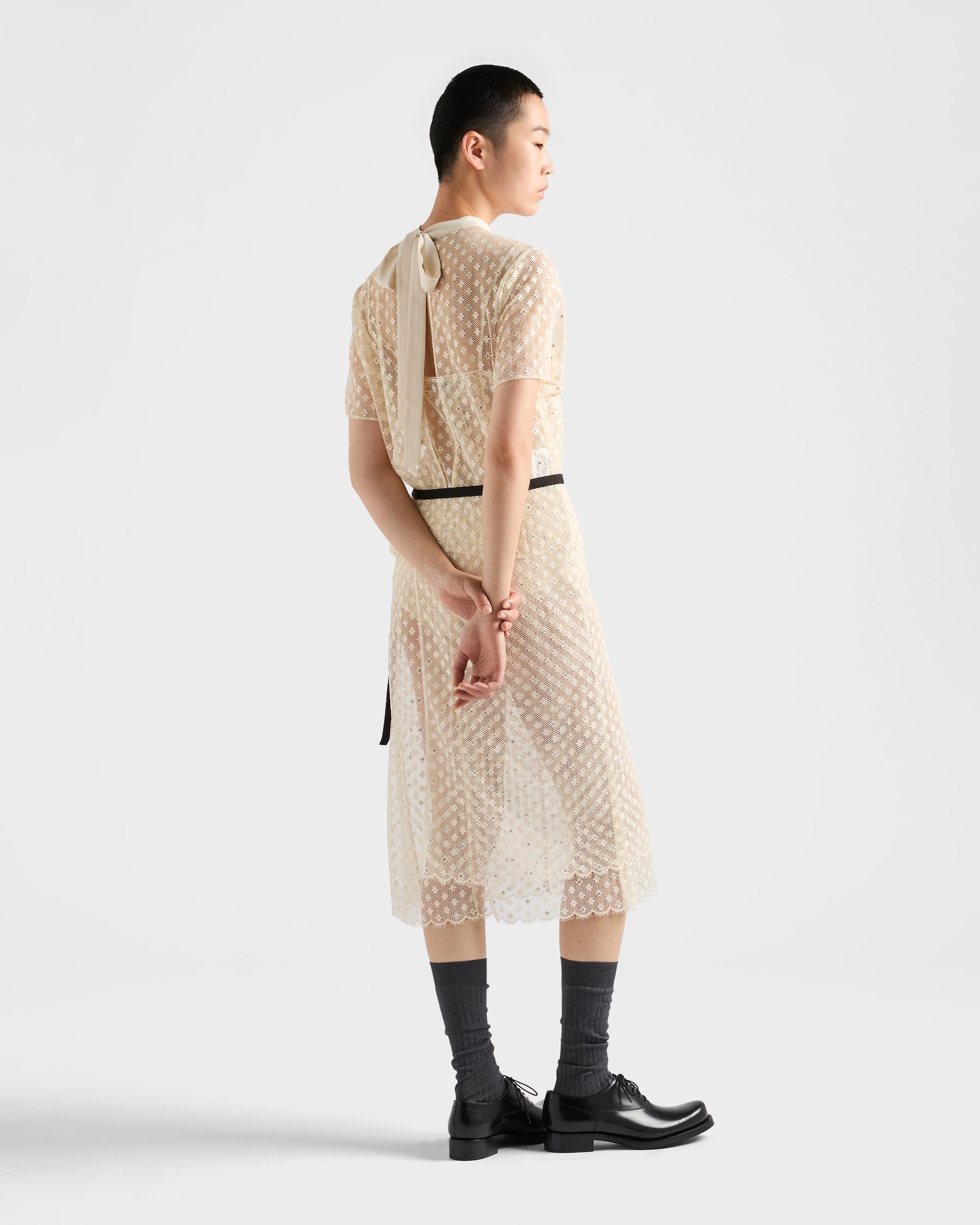 Prada Embroidered Lace Dress | Luxury Cotton Lace Midi Dress for Women - Image 3